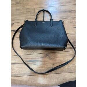 Ralph Lauren RLL Black Pebbled Leather Satchel Tote Crossbody Shoulder Bag